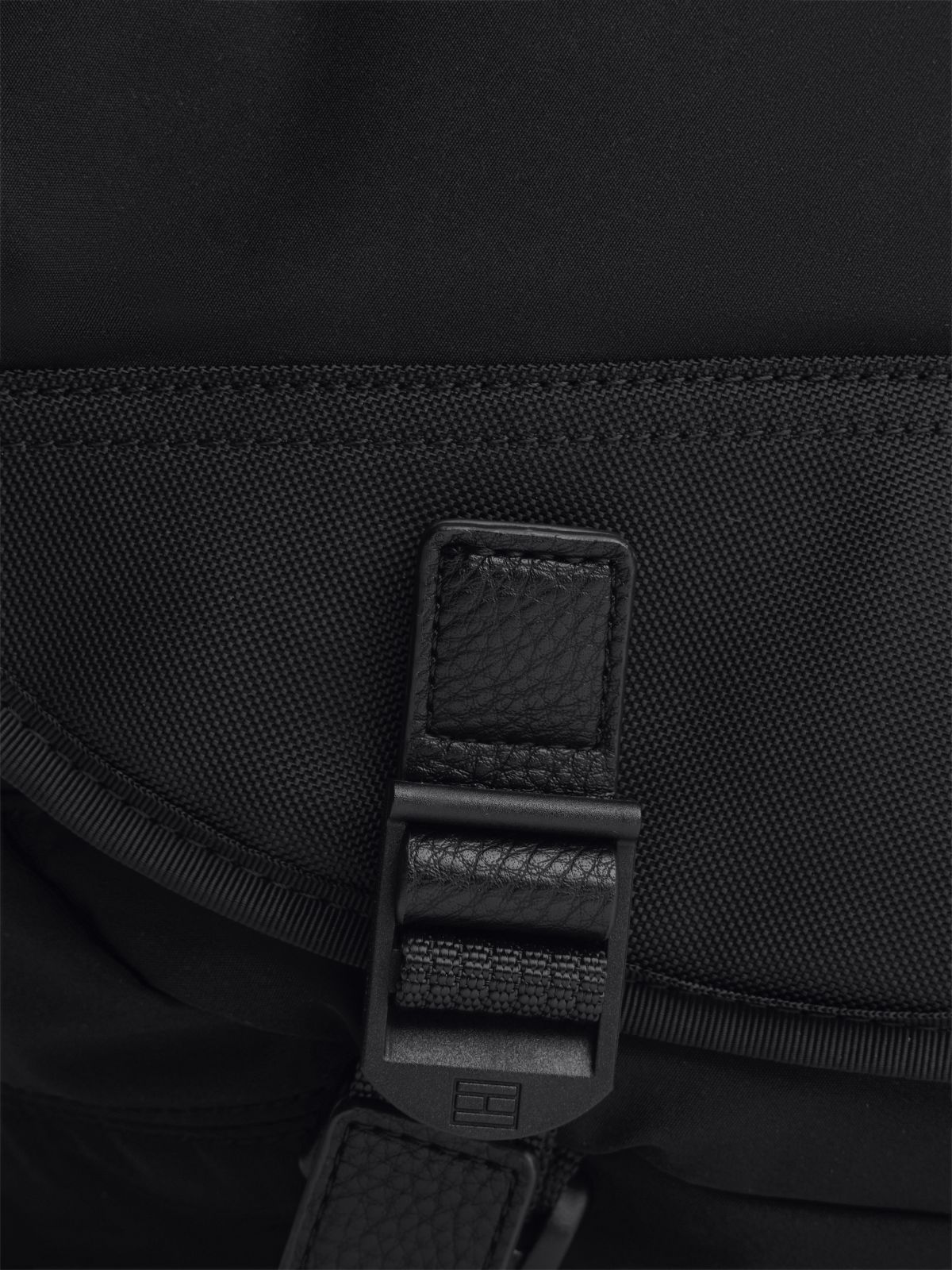 Textile Logo Flap Messenger Bag — Black