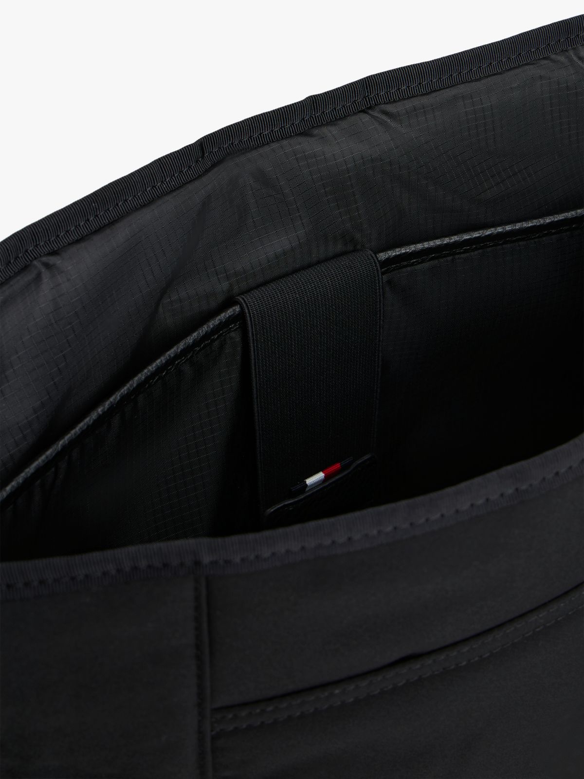 Textile Logo Flap Messenger Bag — Black