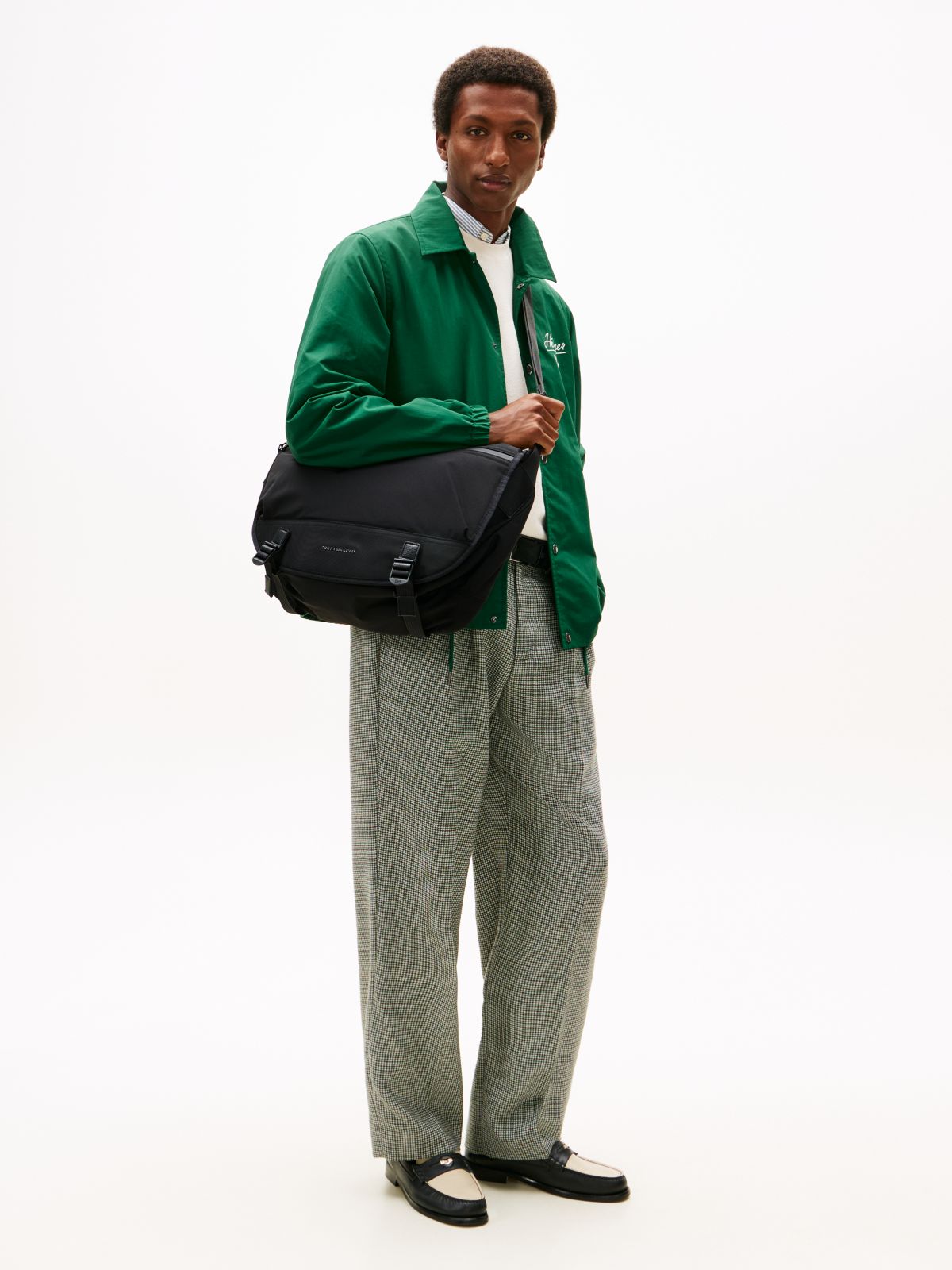 Textile Logo Flap Messenger Bag — Black
