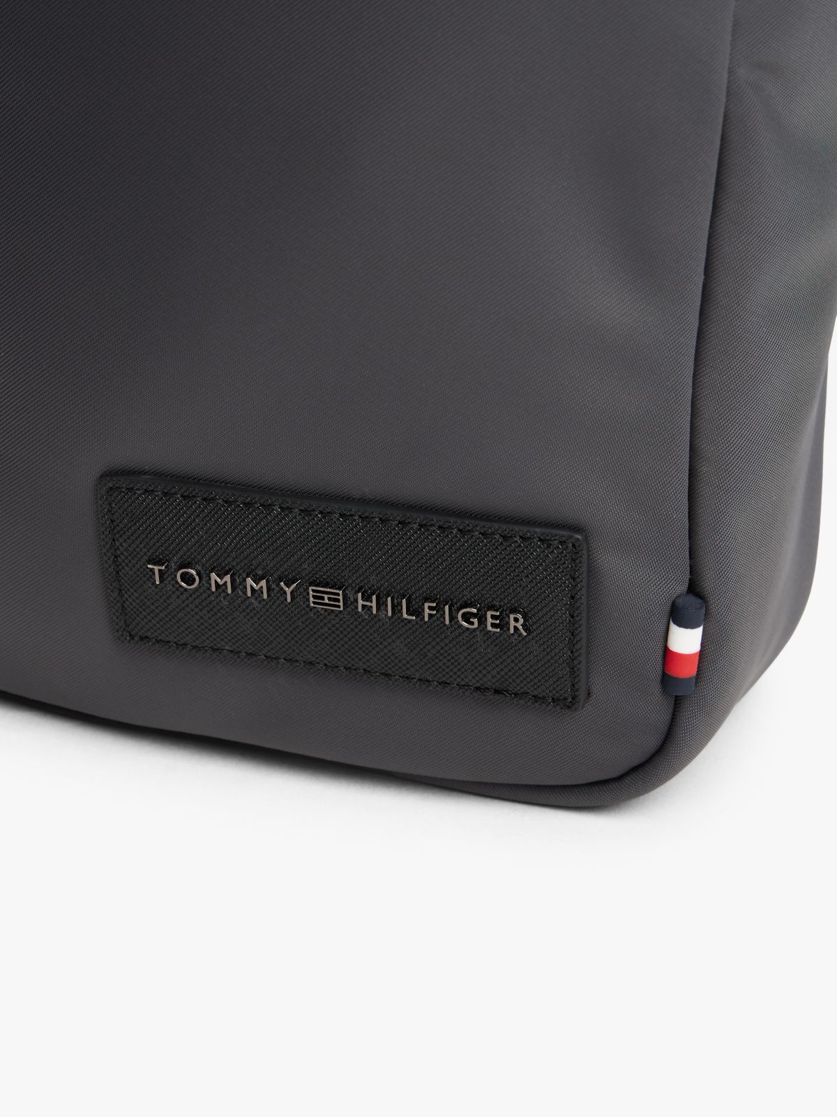 Textile Logo Patch Crossbody Reporter Bag — Grey