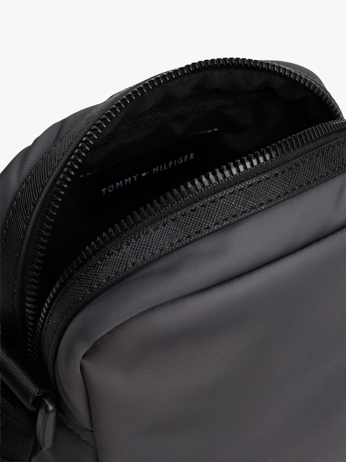 Textile Logo Patch Crossbody Reporter Bag — Grey