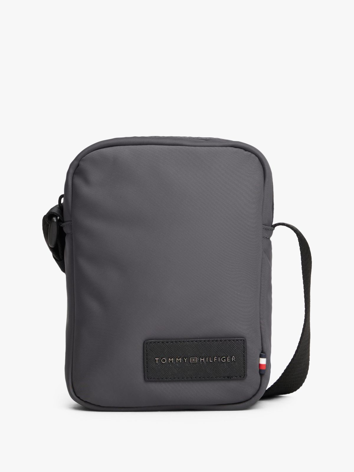 Textile Logo Patch Crossbody Reporter Bag — Grey