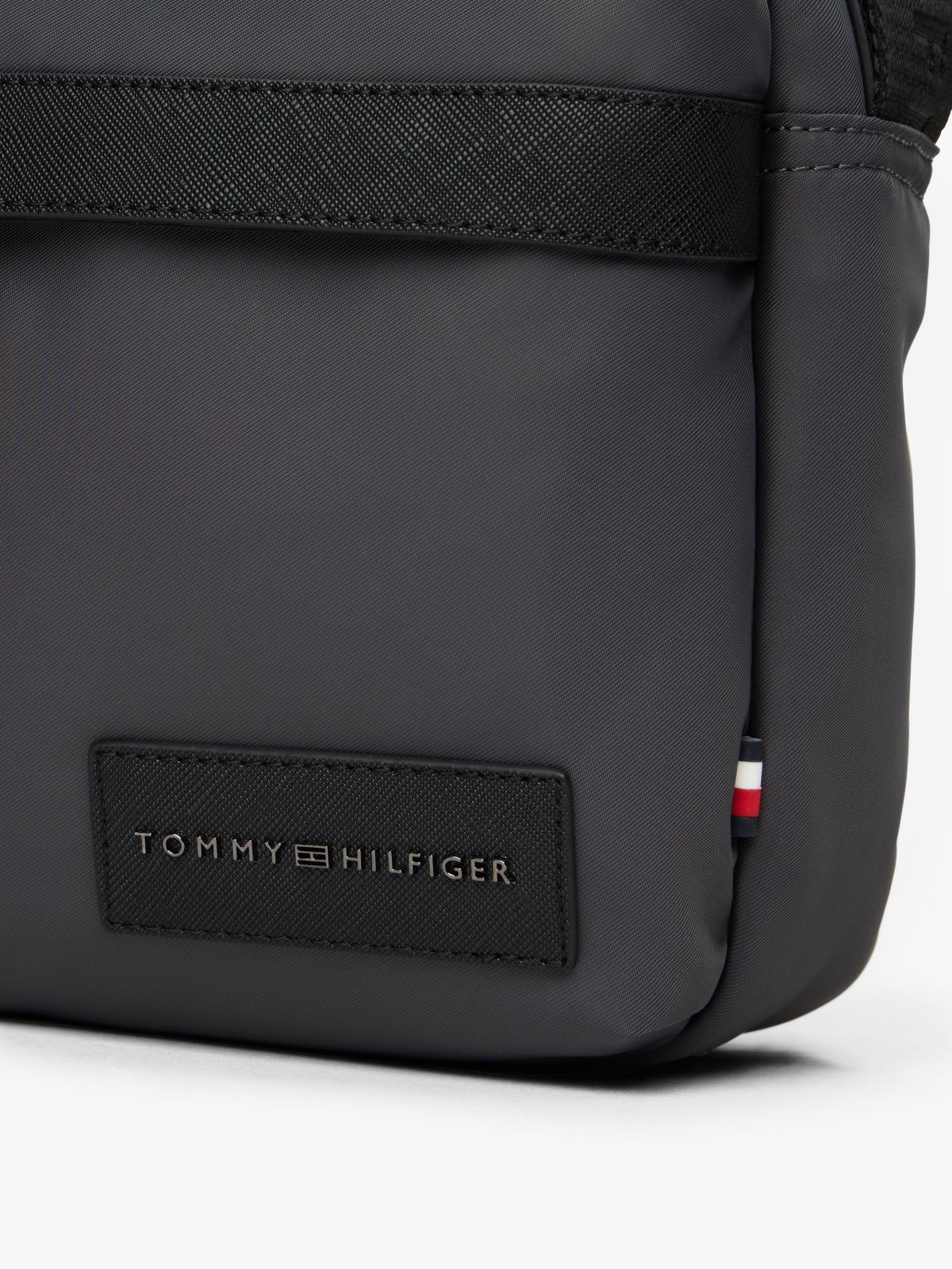 Textile Logo Patch Crossbody Reporter Bag — Grey