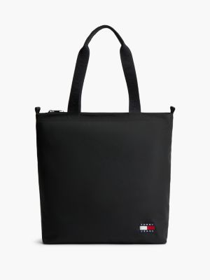 black essential repeat logo tote bag for men tommy jeans