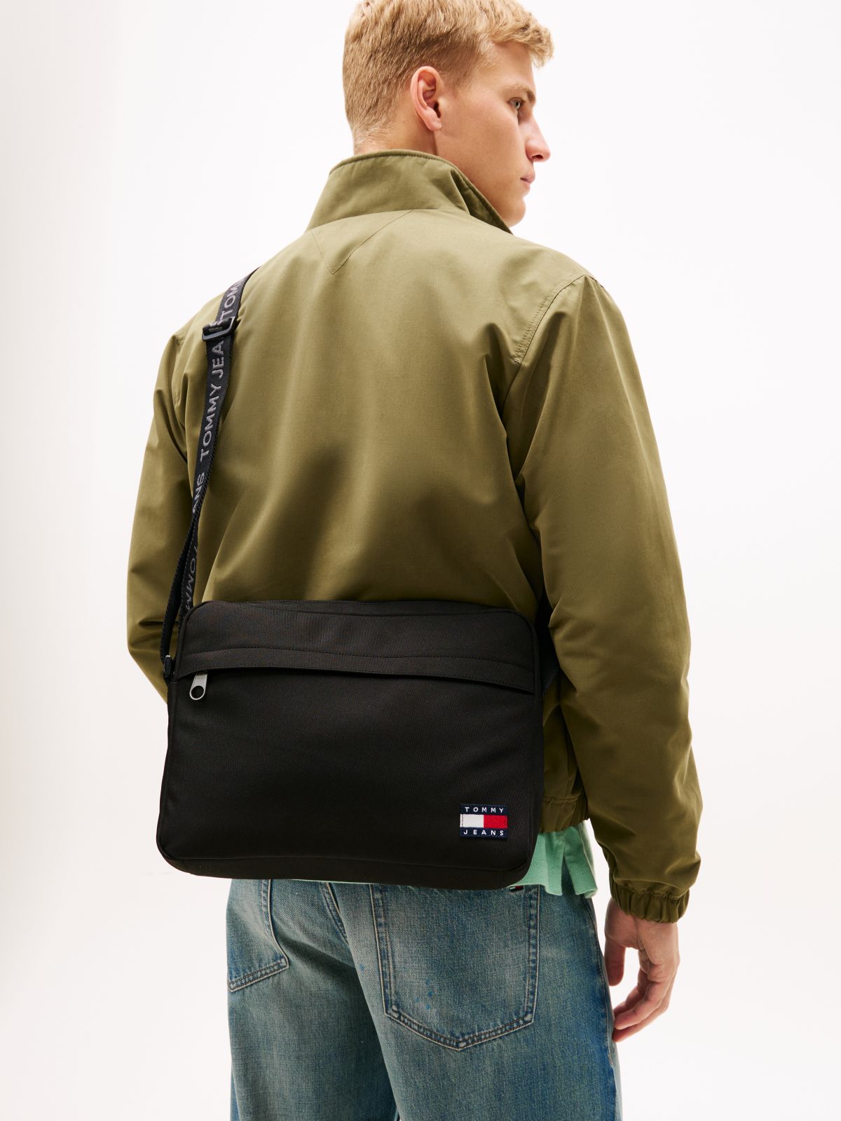 Essential Repeat Logo Strap Laptop Bag — Black