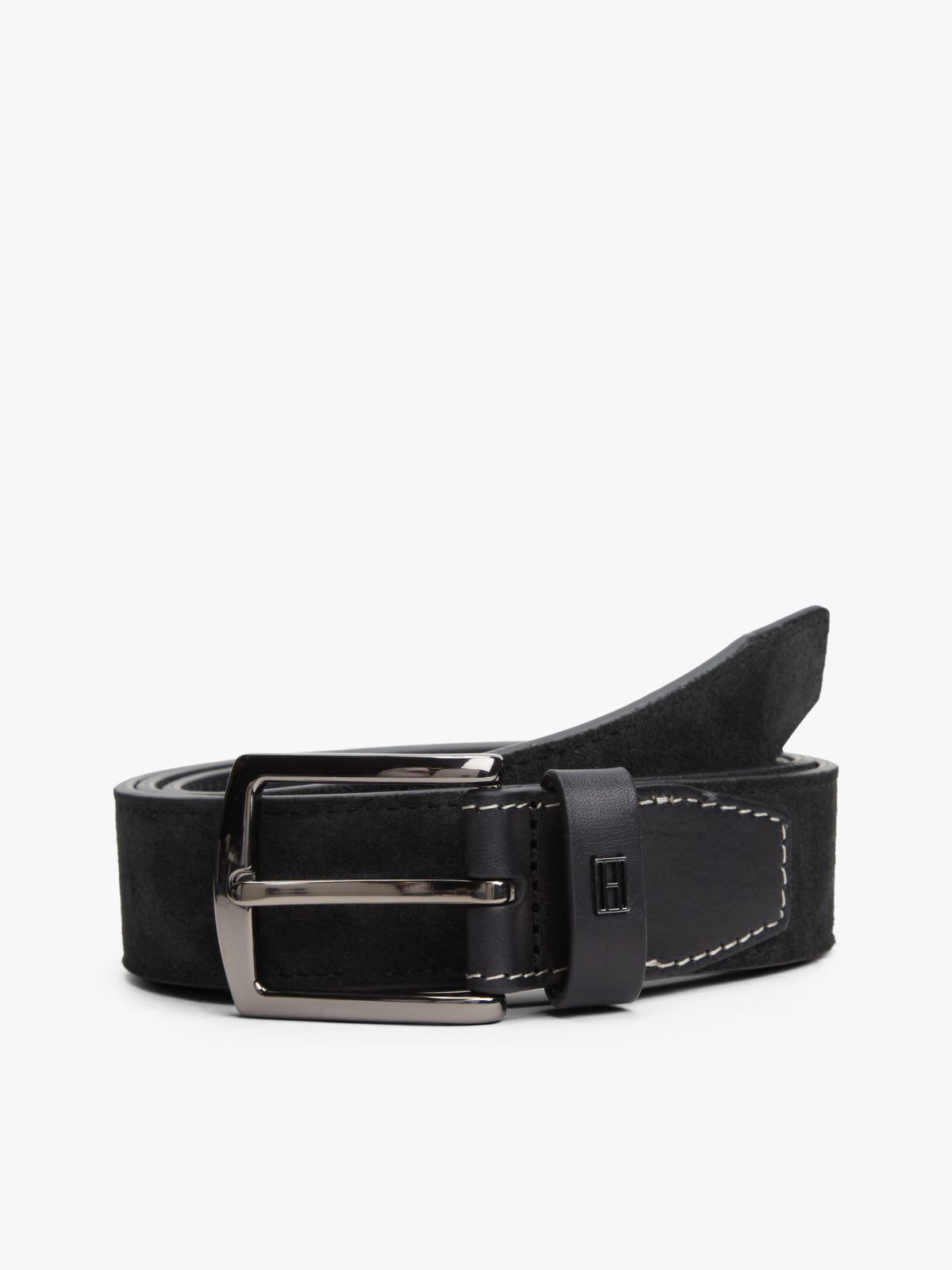 Denton Flag Plaque Suede Belt — Black