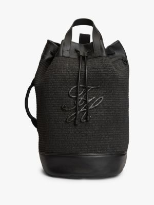 black raffia drawstring sling bucket beach bag for men tommy hilfiger