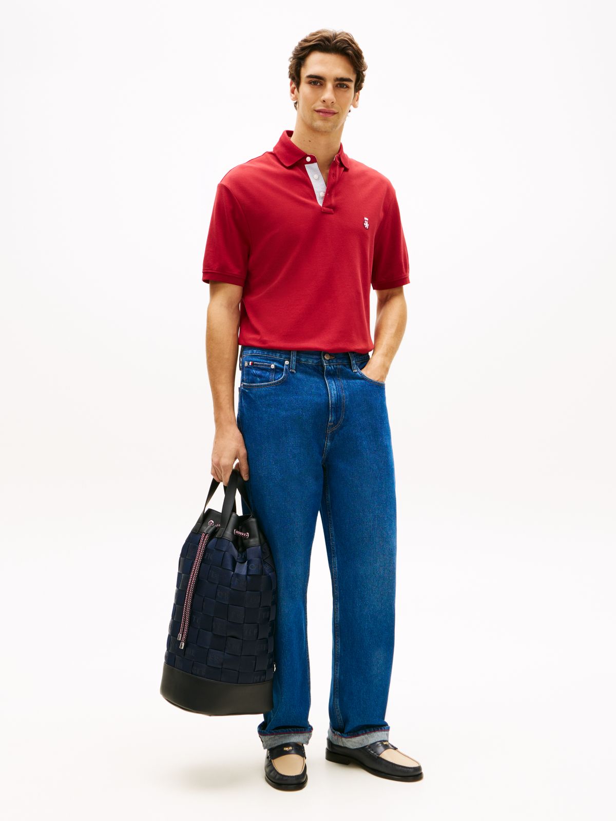 Woven Jacquard Beach Sling Bag — Blue