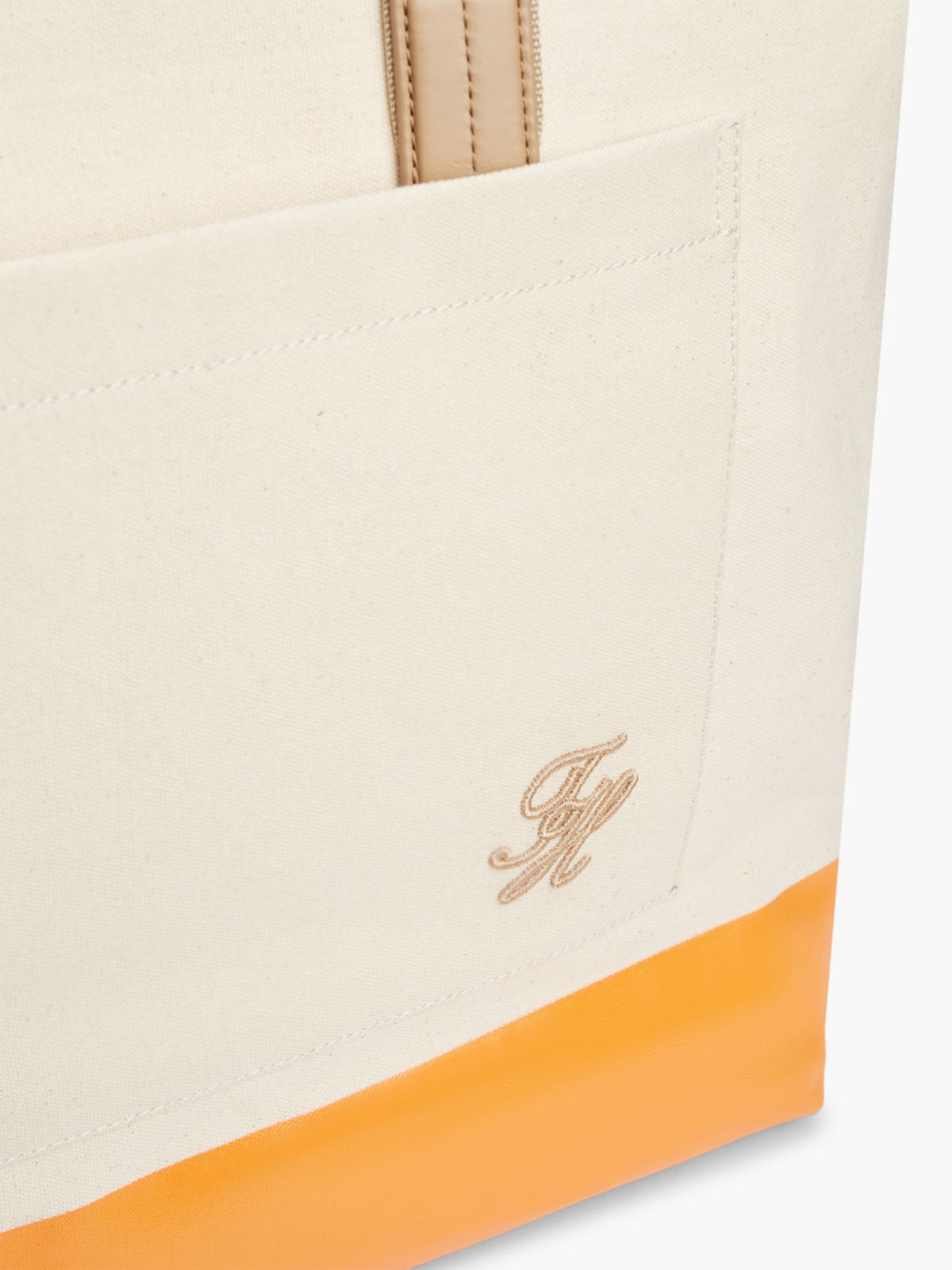 Two-Tone Canvas Beach Tote Bag — Beige