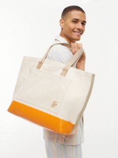 Two-Tone Canvas Beach Tote Bag — Beige 5