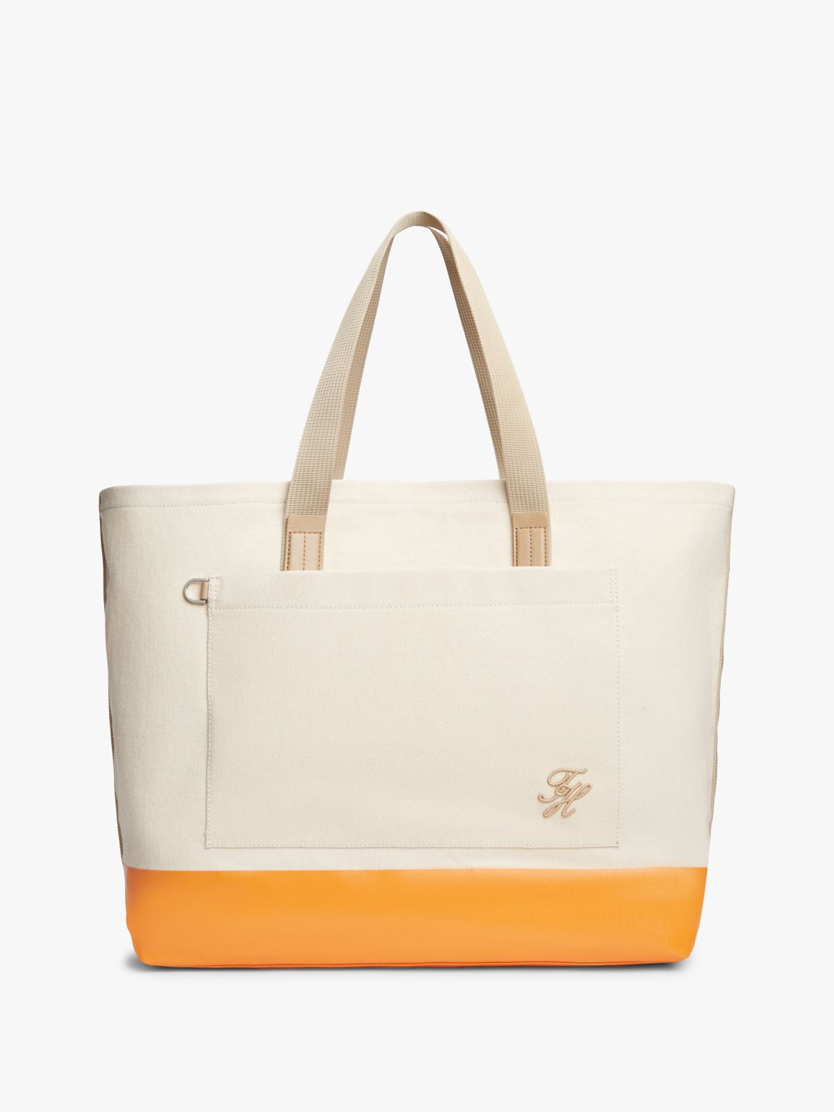 Two-Tone Canvas Beach Tote Bag — Beige
