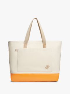 Two-Tone Canvas Beach Tote Bag — Beige 1