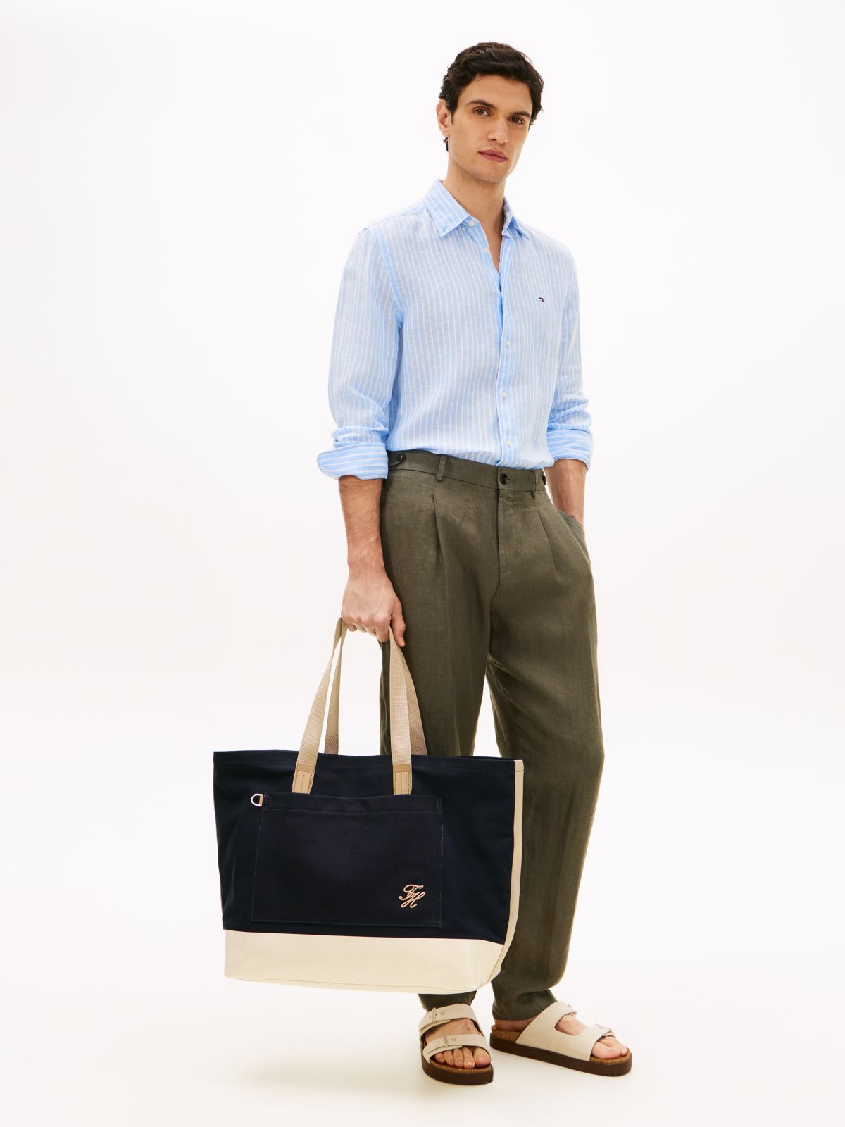 Two-Tone Canvas Beach Tote Bag — Blue
