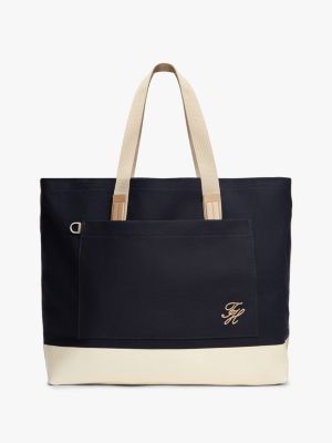 blue two-tone canvas beach tote bag for men tommy hilfiger