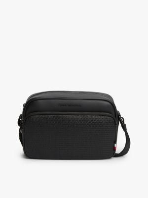 black woven panel crossbody camera bag for men tommy hilfiger