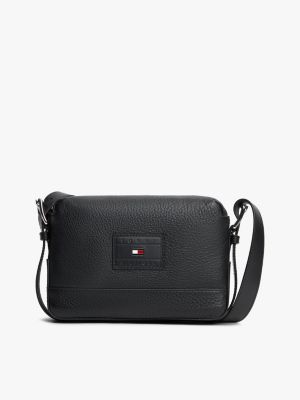 black pebble grain leather crossbody bag for men tommy hilfiger