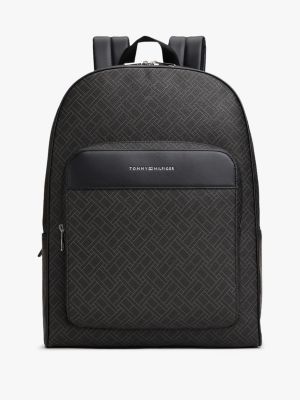 black hilfiger flag mixed texture dome backpack for men tommy hilfiger