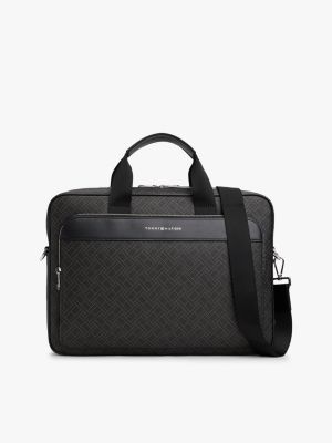black hilfiger flag laptoptas met gemengde texturen voor heren - tommy hilfiger