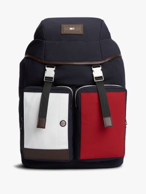 blue casual pocket flap backpack for men tommy hilfiger