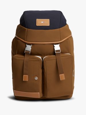 brown casual pocket flap backpack for men tommy hilfiger