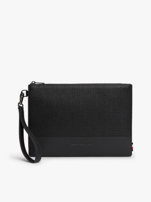 black metal logo woven pouch for men tommy hilfiger