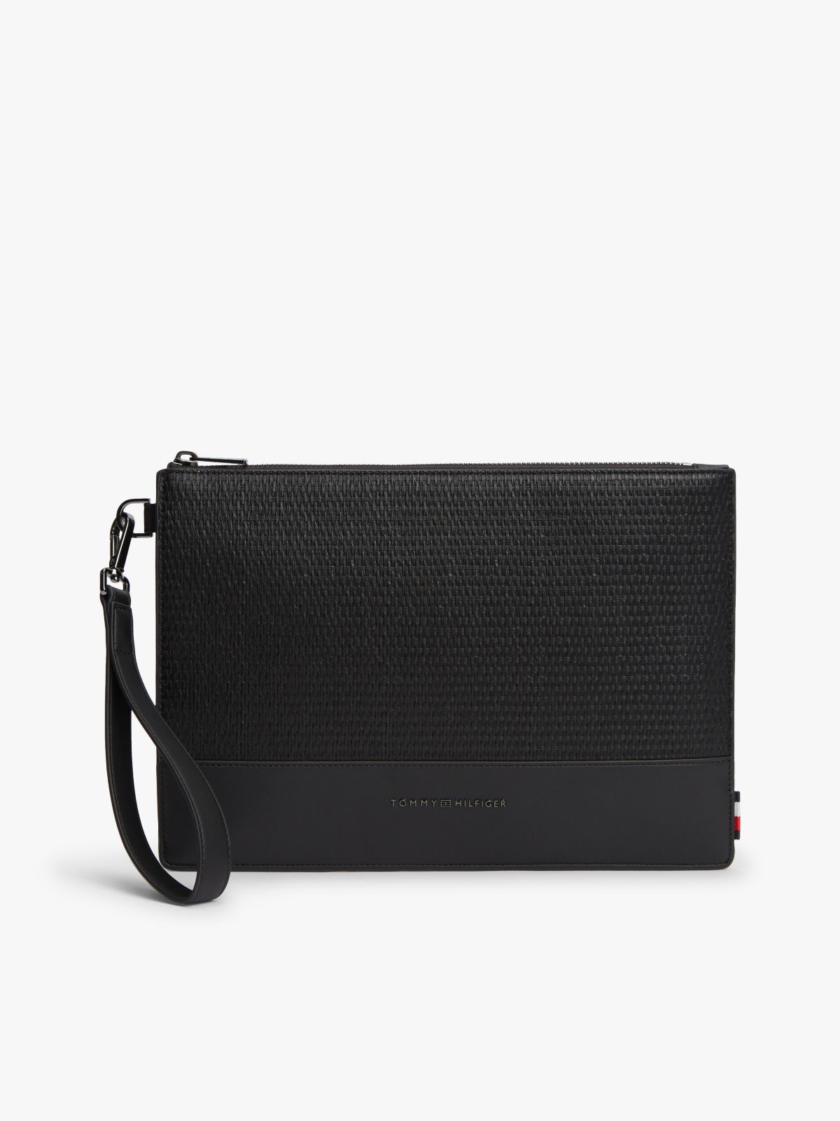 Metal Logo Woven Pouch — Black