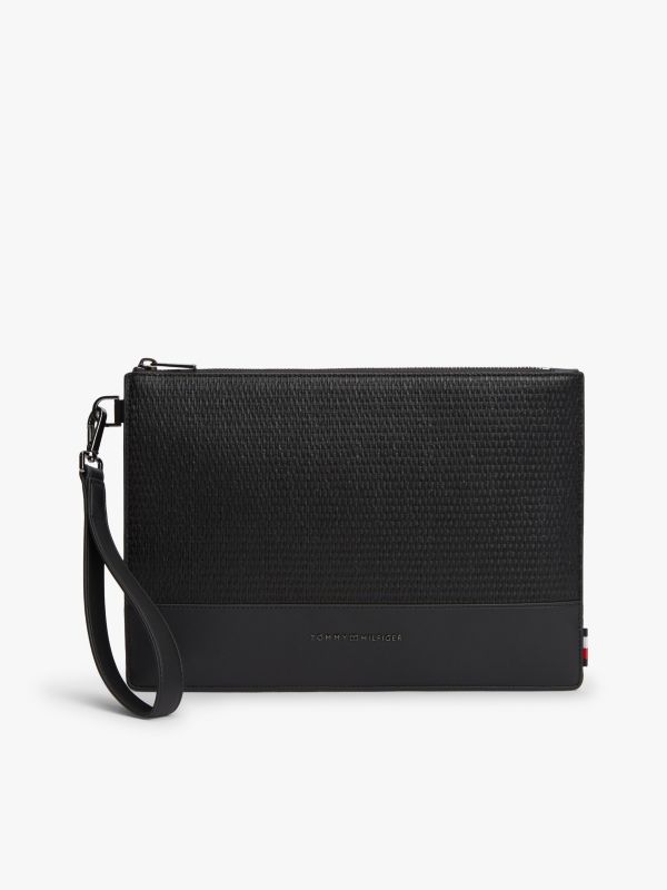 Metal Logo Woven Pouch — Black