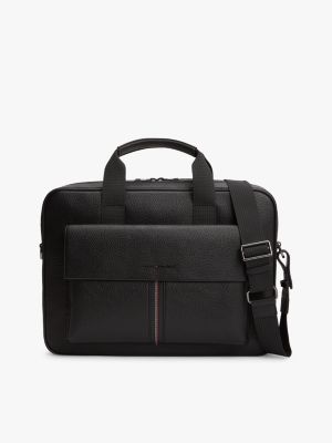 black laptop-tasche mit narbenstruktur und klappe für herren - tommy hilfiger