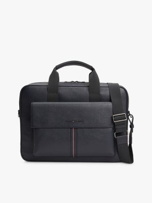 blue laptop-tasche mit narbenstruktur und klappe für herren - tommy hilfiger