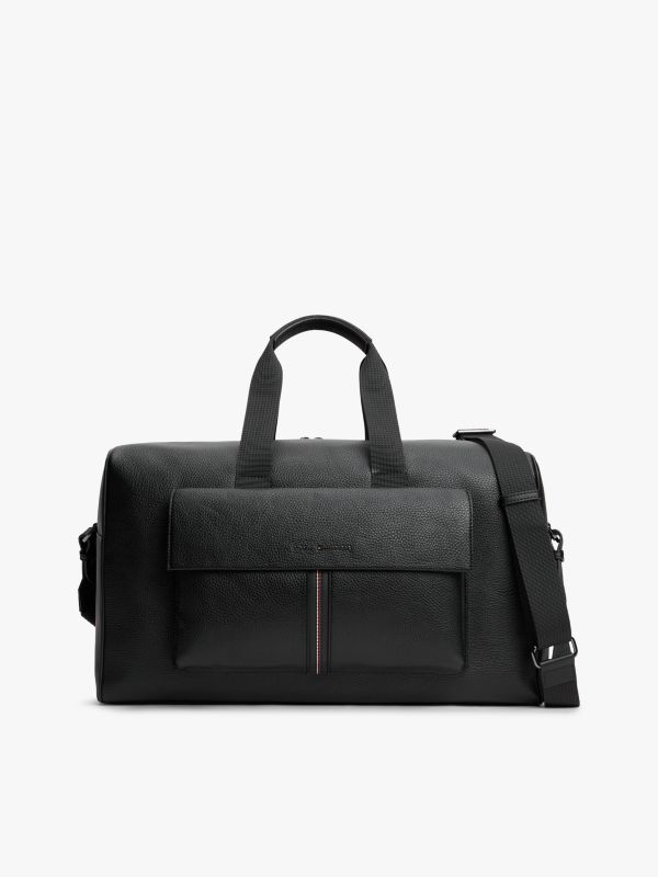 Flap Pocket Pebble Grain Duffel Bag — Black
