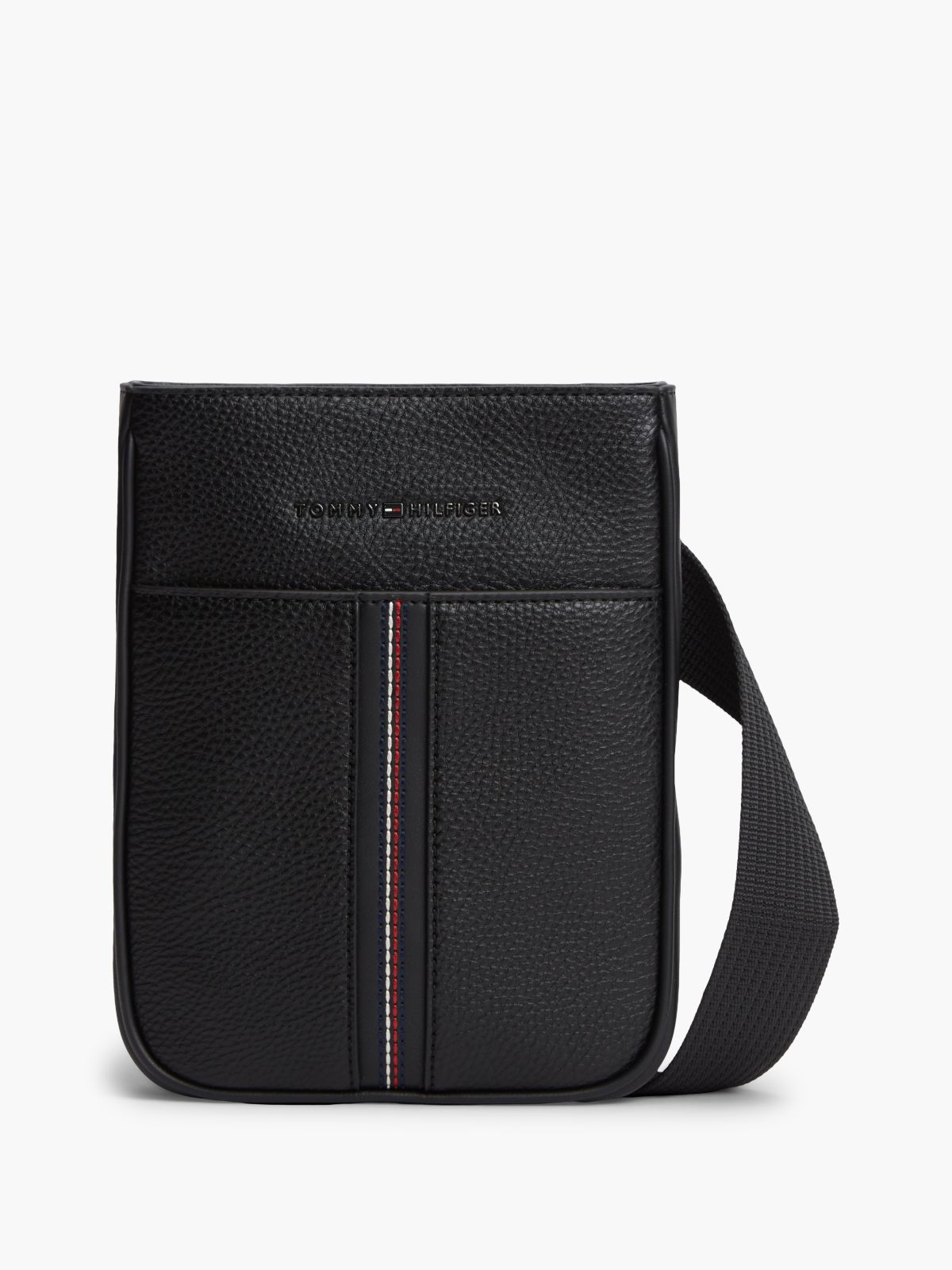 Metal Logo Pebble Grain Crossbody Bag — Black