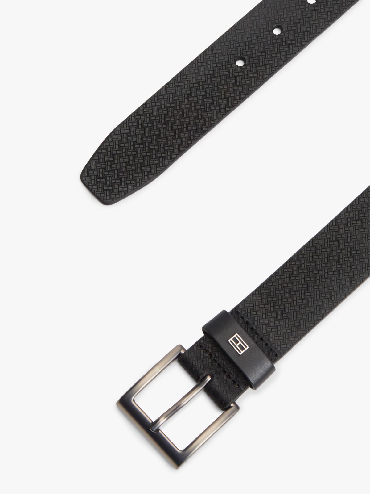 Flag Plaque Embossed Leather Belt — Black
