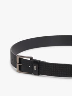 Flag Plaque Embossed Leather Belt — Black 3