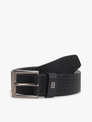 ceinture en cuir à motif drapeau black pour hommes tommy hilfiger