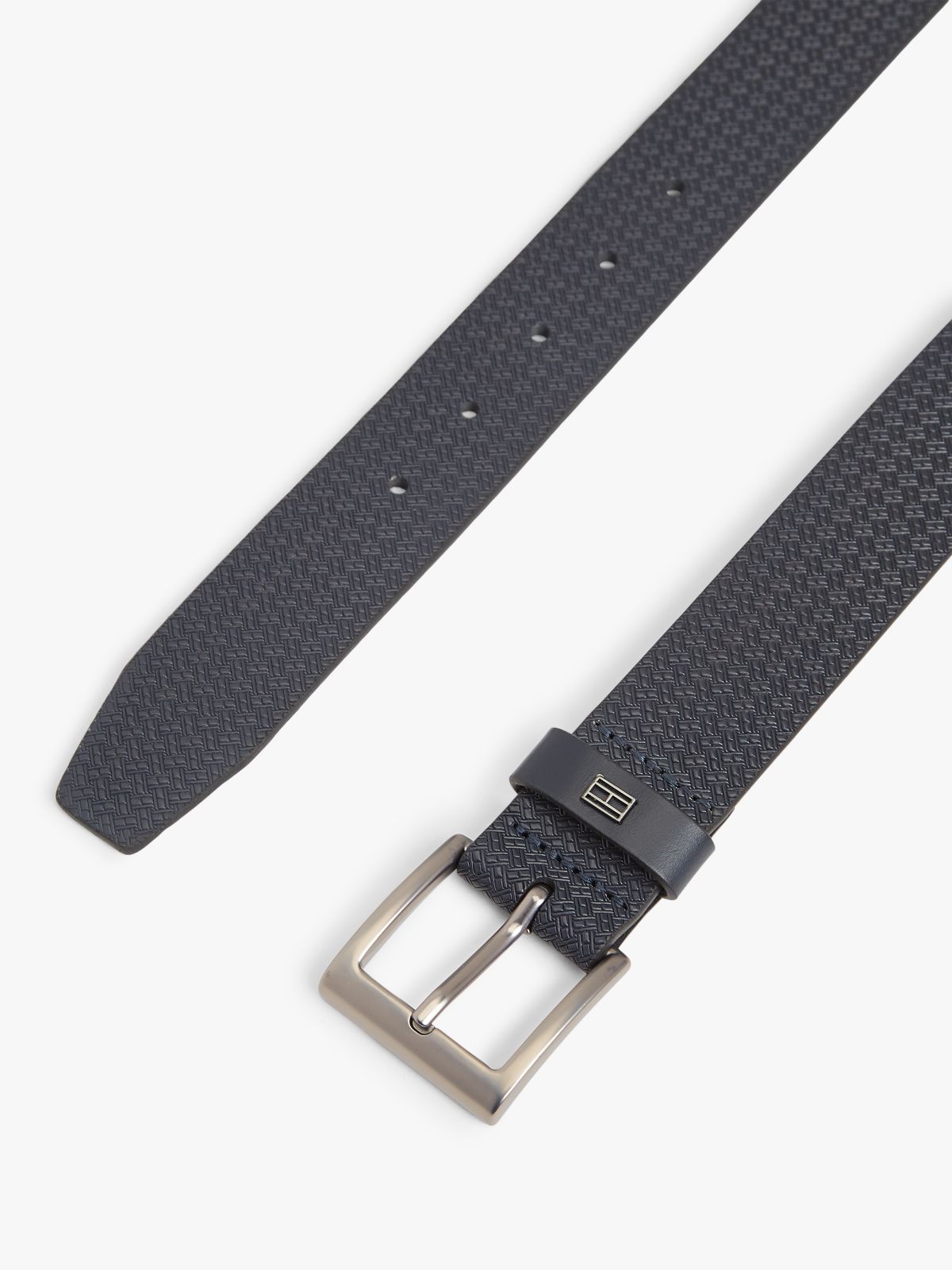 Flag Plaque Embossed Leather Belt — Blue