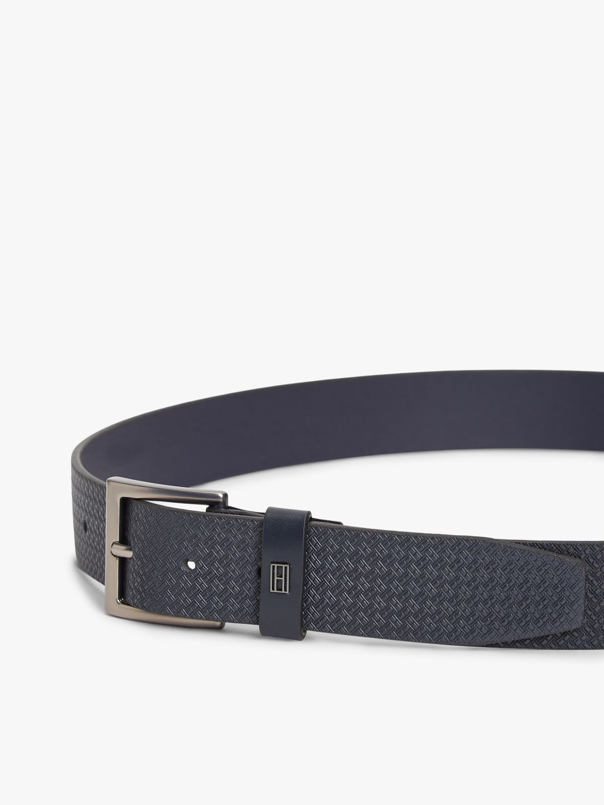 Flag Plaque Embossed Leather Belt — Blue