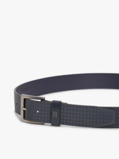 Flag Plaque Embossed Leather Belt — Blue 3