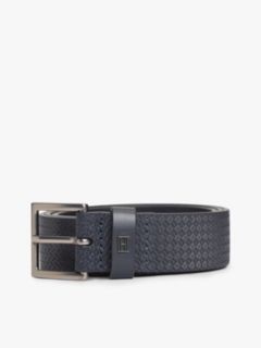 Flag Plaque Embossed Leather Belt — Blue 4
