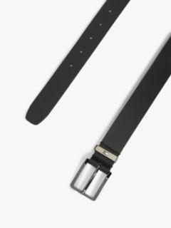 Debossed Logo Square Buckle Leather Belt — Black 2
