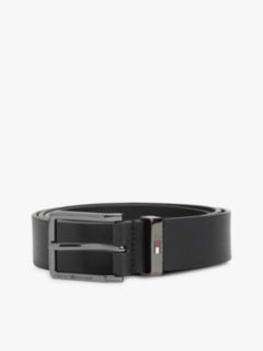 Debossed Logo Square Buckle Leather Belt — Black 3