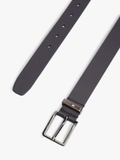 Debossed Logo Square Buckle Leather Belt — Blue 2