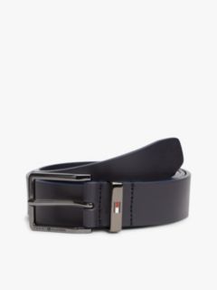 Debossed Logo Square Buckle Leather Belt — Blue 1