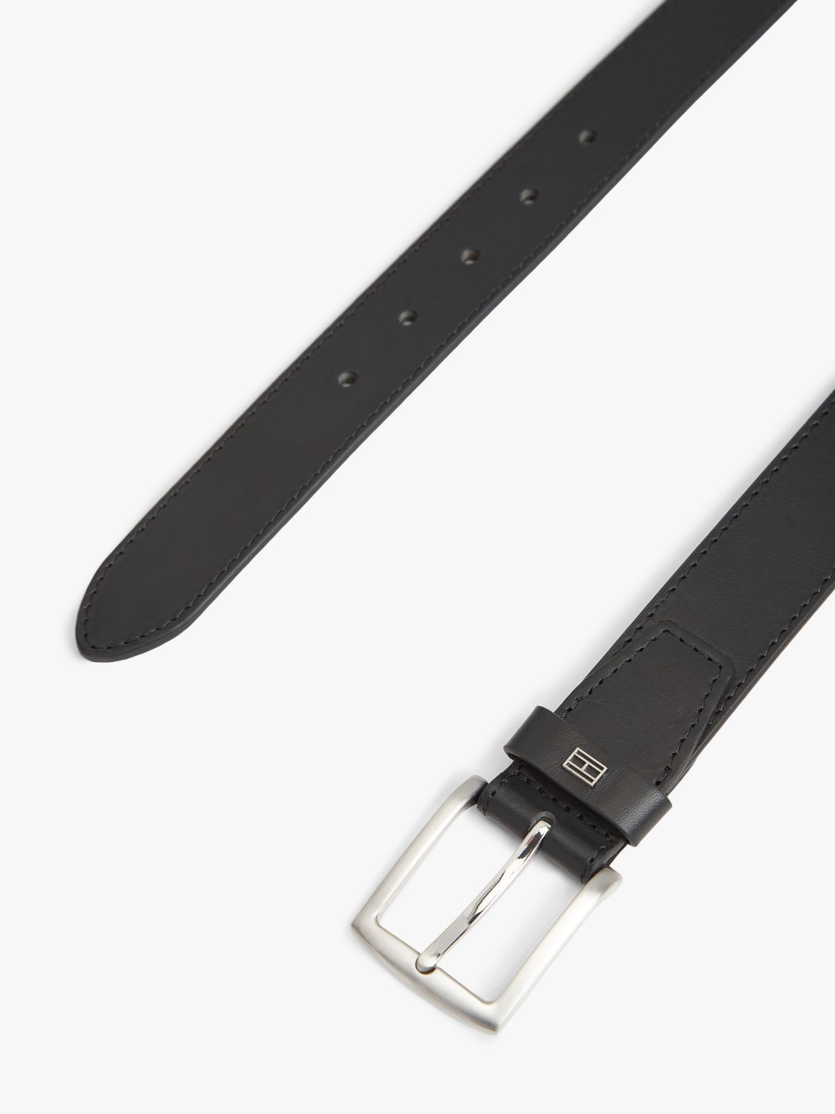 Denton Square Buckle Leather Belt — Black
