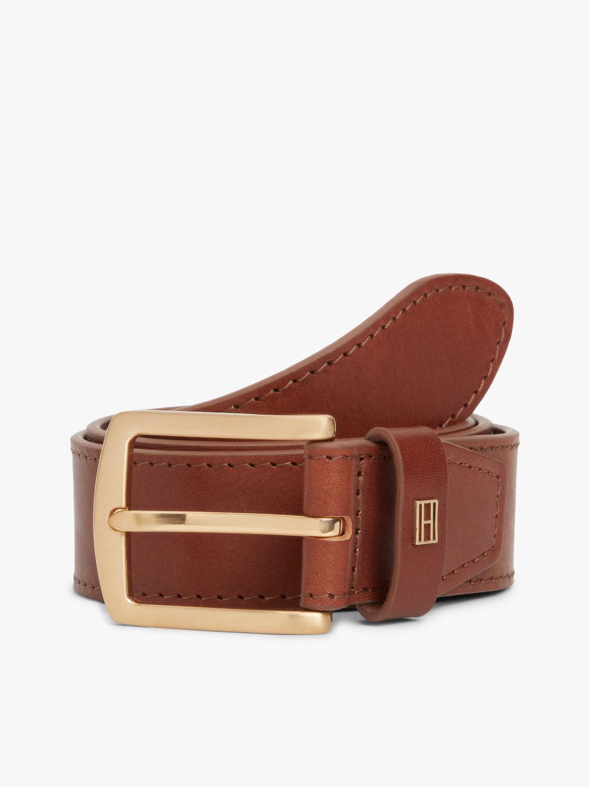 Denton Square Buckle Leather Belt — Brown