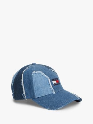 blue distressed denim patchwork baseball cap for men tommy jeans