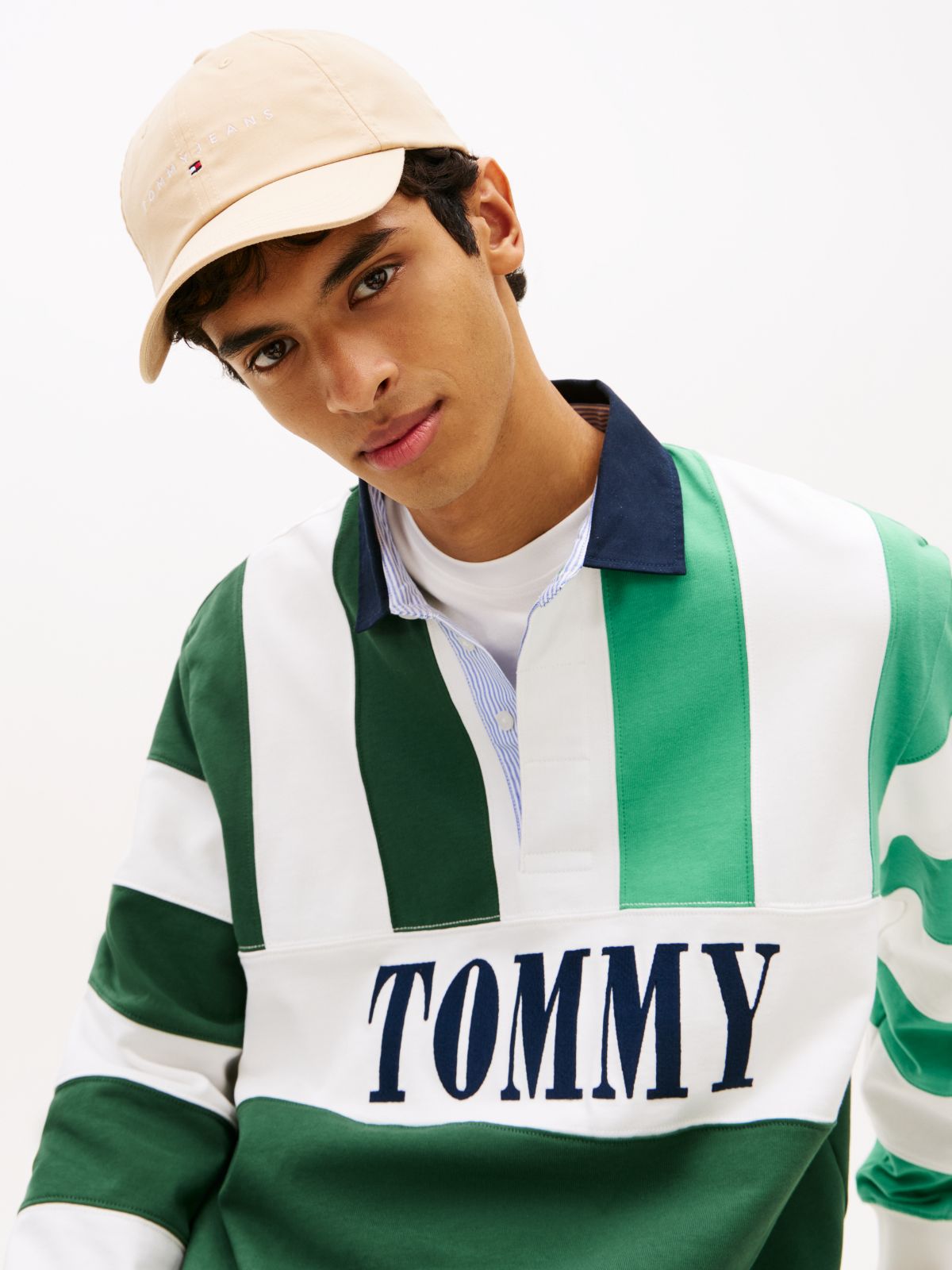Linear Logo Embroidery Baseball Cap — Beige