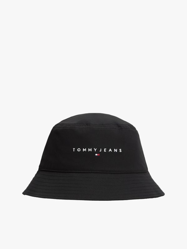 Linear Logo Embroidery Twill Bucket Hat — Black