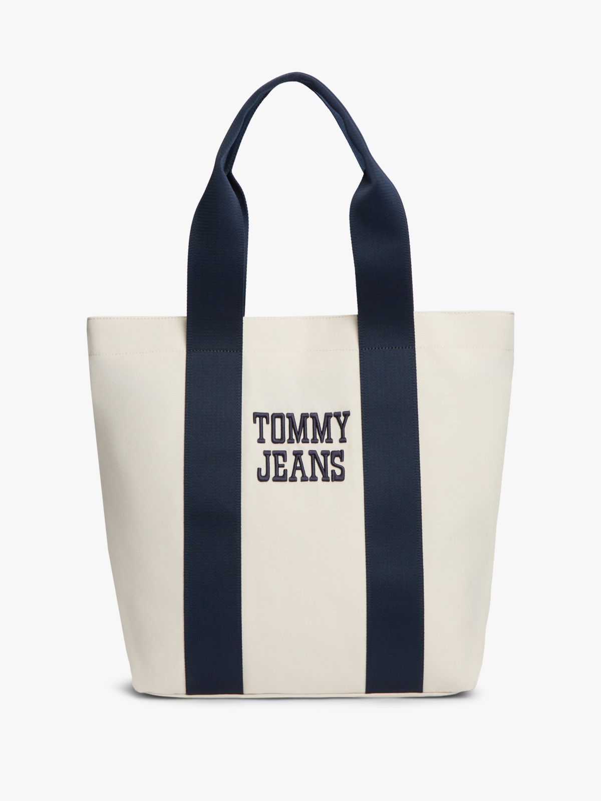 Textured Logo Canvas Tote Bag — Beige