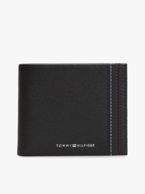 portefeuille à deux volets en cuir à logo black pour hommes tommy hilfiger