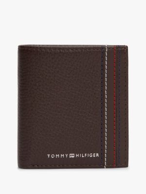 portefeuille à trois volets en cuir à logo brown pour hommes tommy hilfiger
